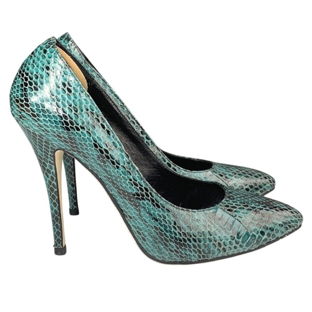 Kathryn Amberleigh Snakeskin Stiletto High Heel Pumps Womens 7 Teal Leather